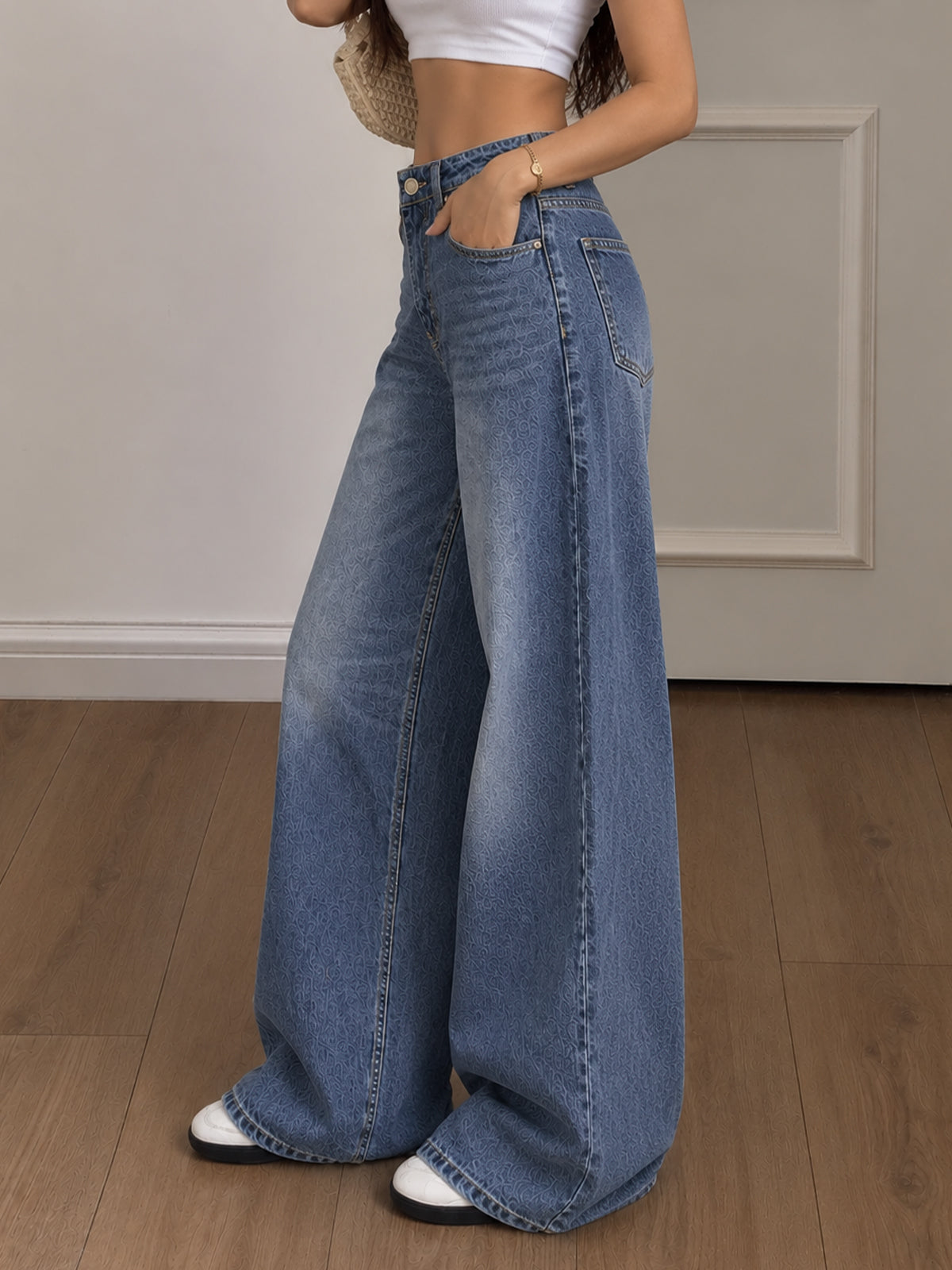 Nova Blue Whisker Wide Leg Jeans