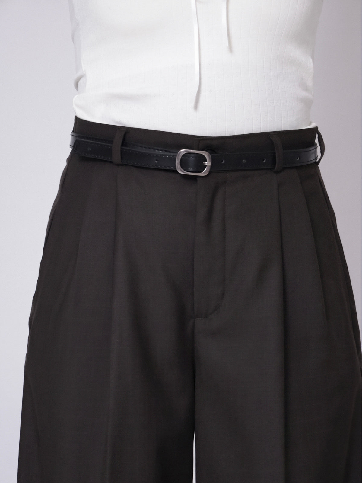 Espresso Brown Belted Wide Leg Korean Pant