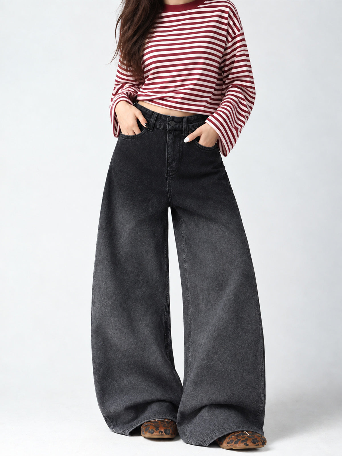 Aurora Black Ombre Washed Super Wide Leg Jeans