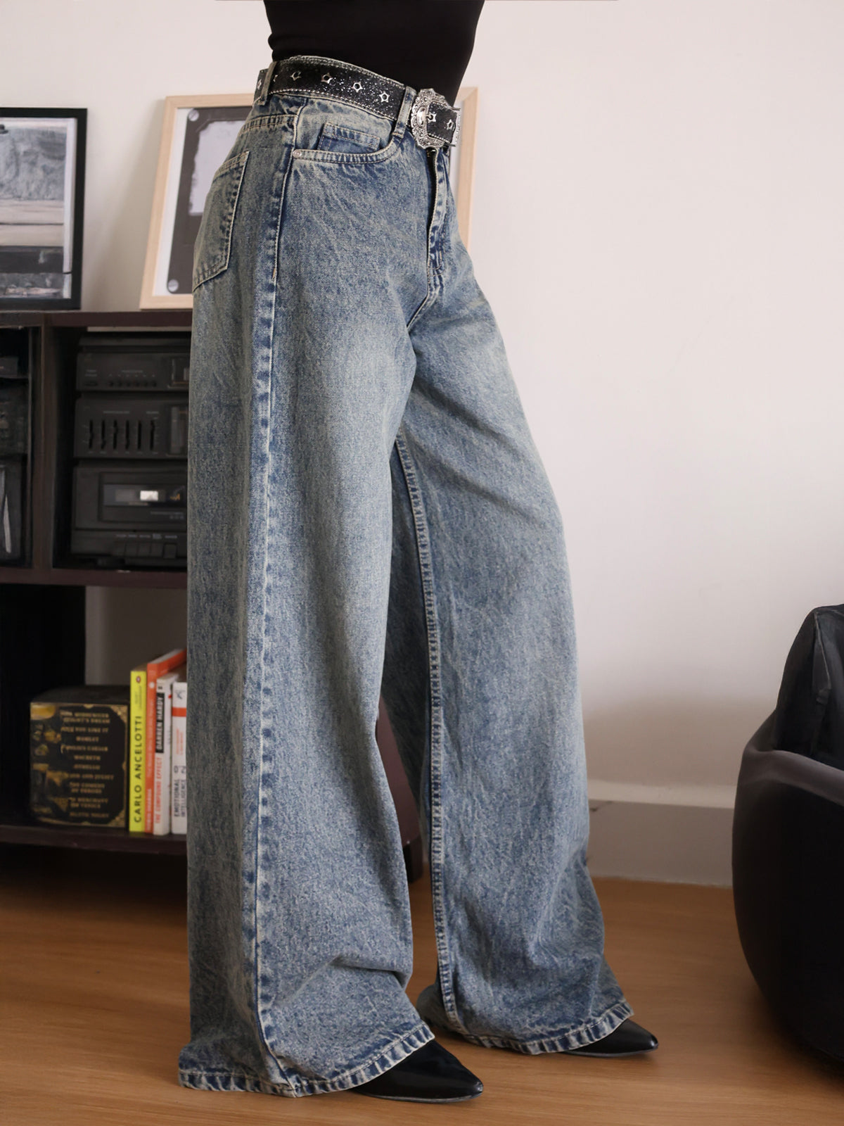 Steel Blue Tinted Super Wide Leg Jeans