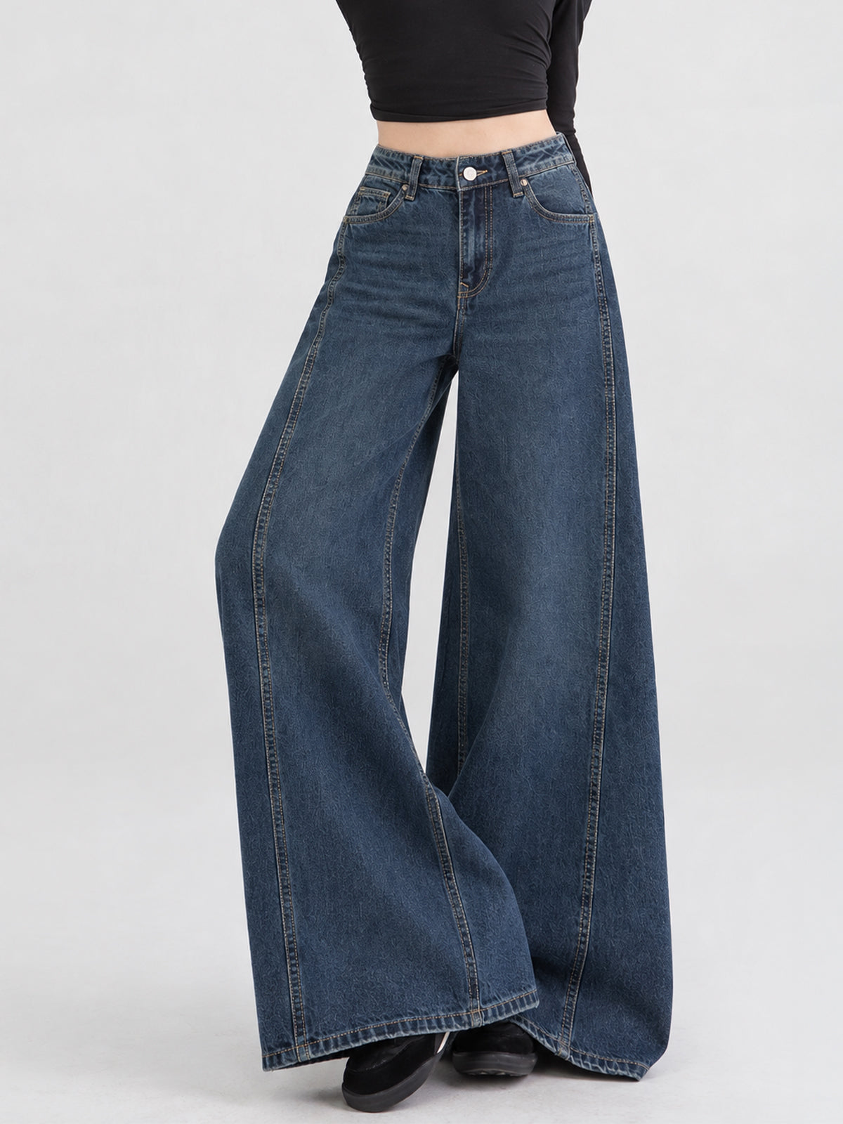True Blue Side Panelled Ultra Wide Leg Jeans