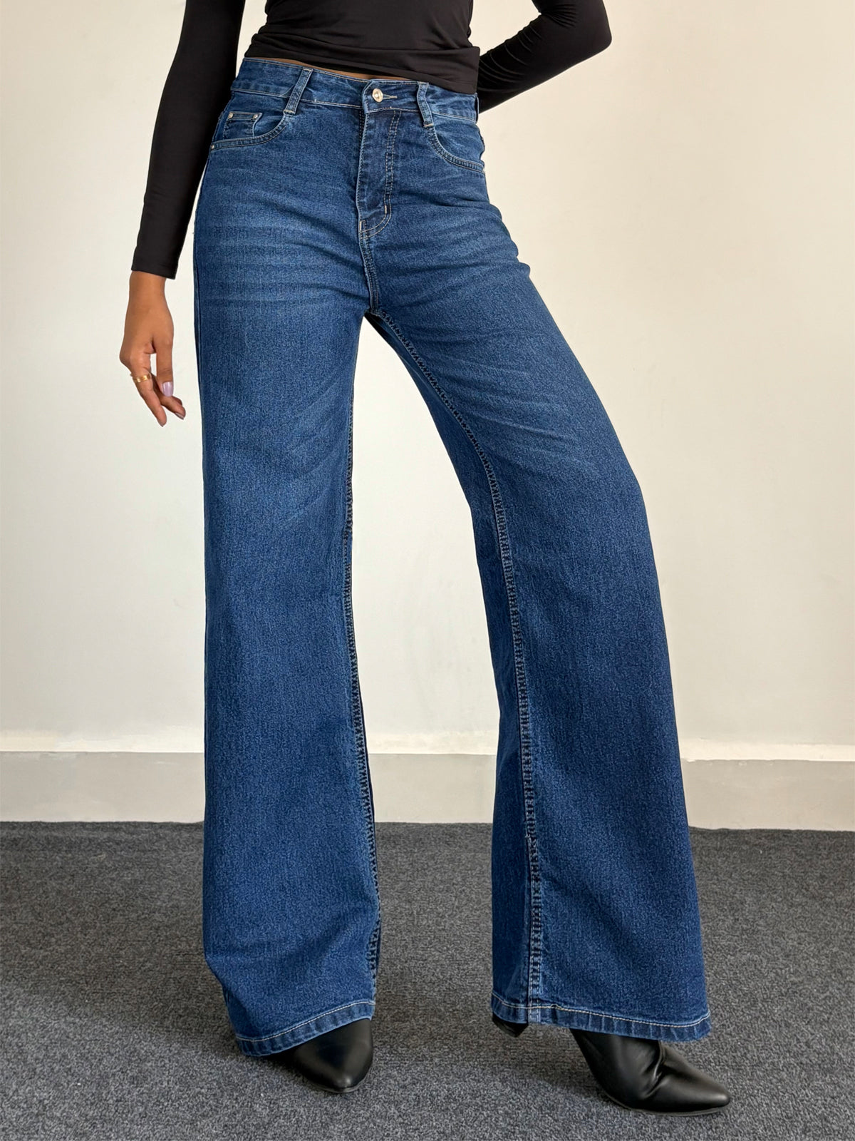 Luxe Midnight Blue Cat Whisker Stretchable Super Wide Leg Jeans