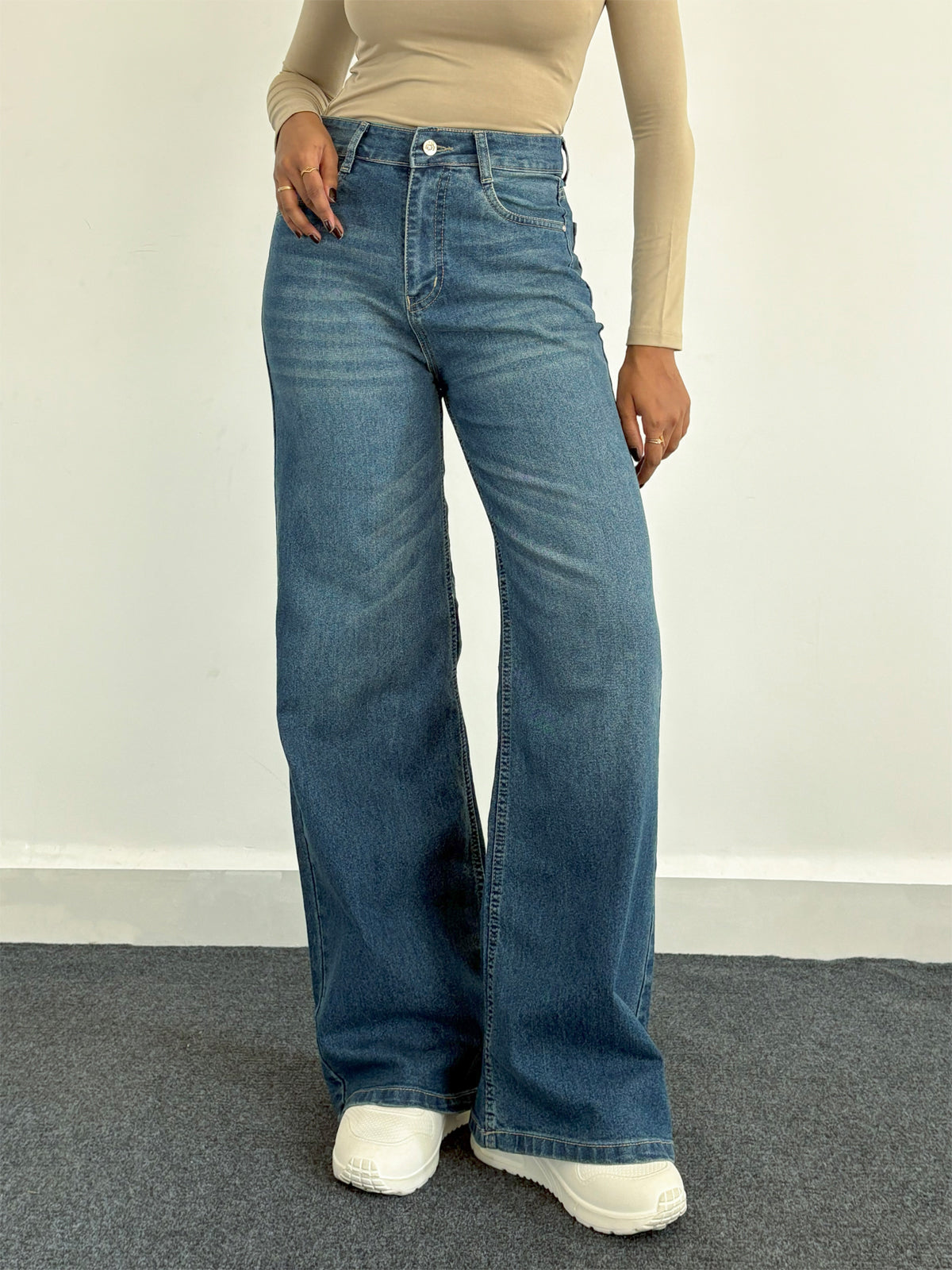 Luxe Vintage Aqua Blue Cat Whisker Stretchable Super Wide Leg Jeans