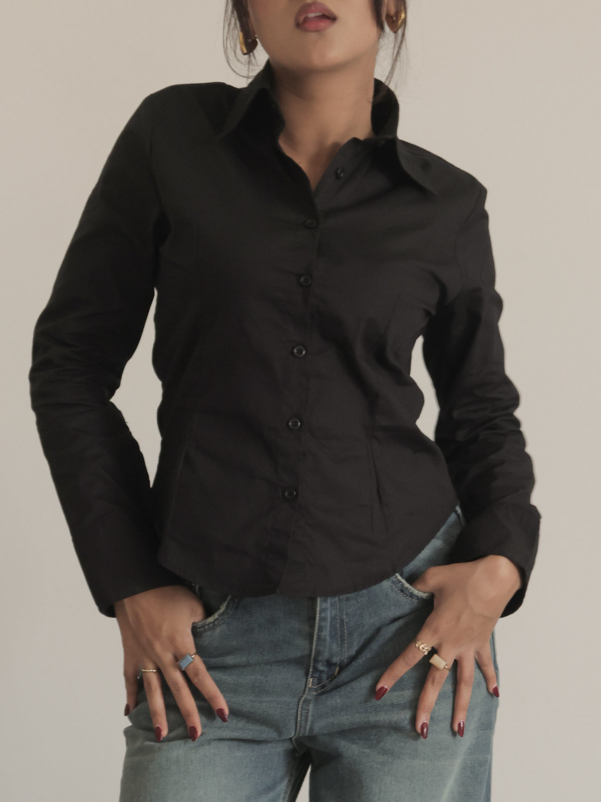 Black Long Sleeve Y2K Fitted Shirt