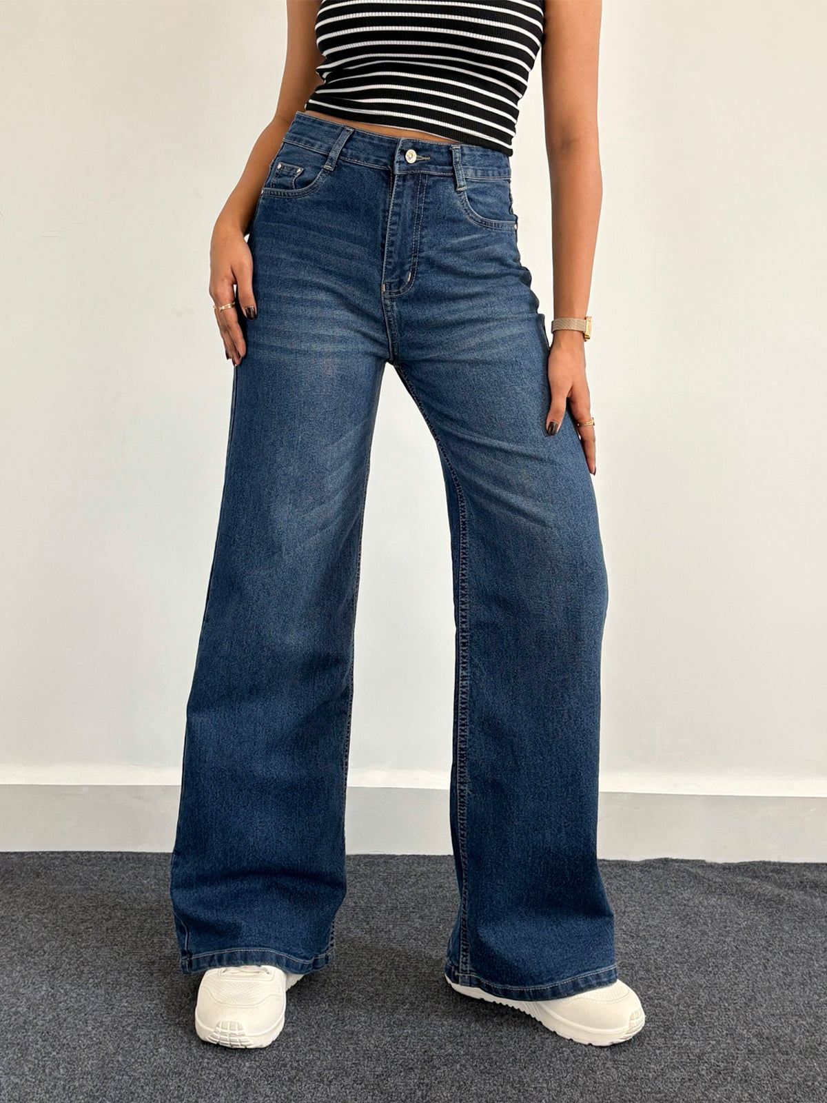 Luxe Vintage Blue Cat Whisker Stretchable Super Wide Leg Jeans