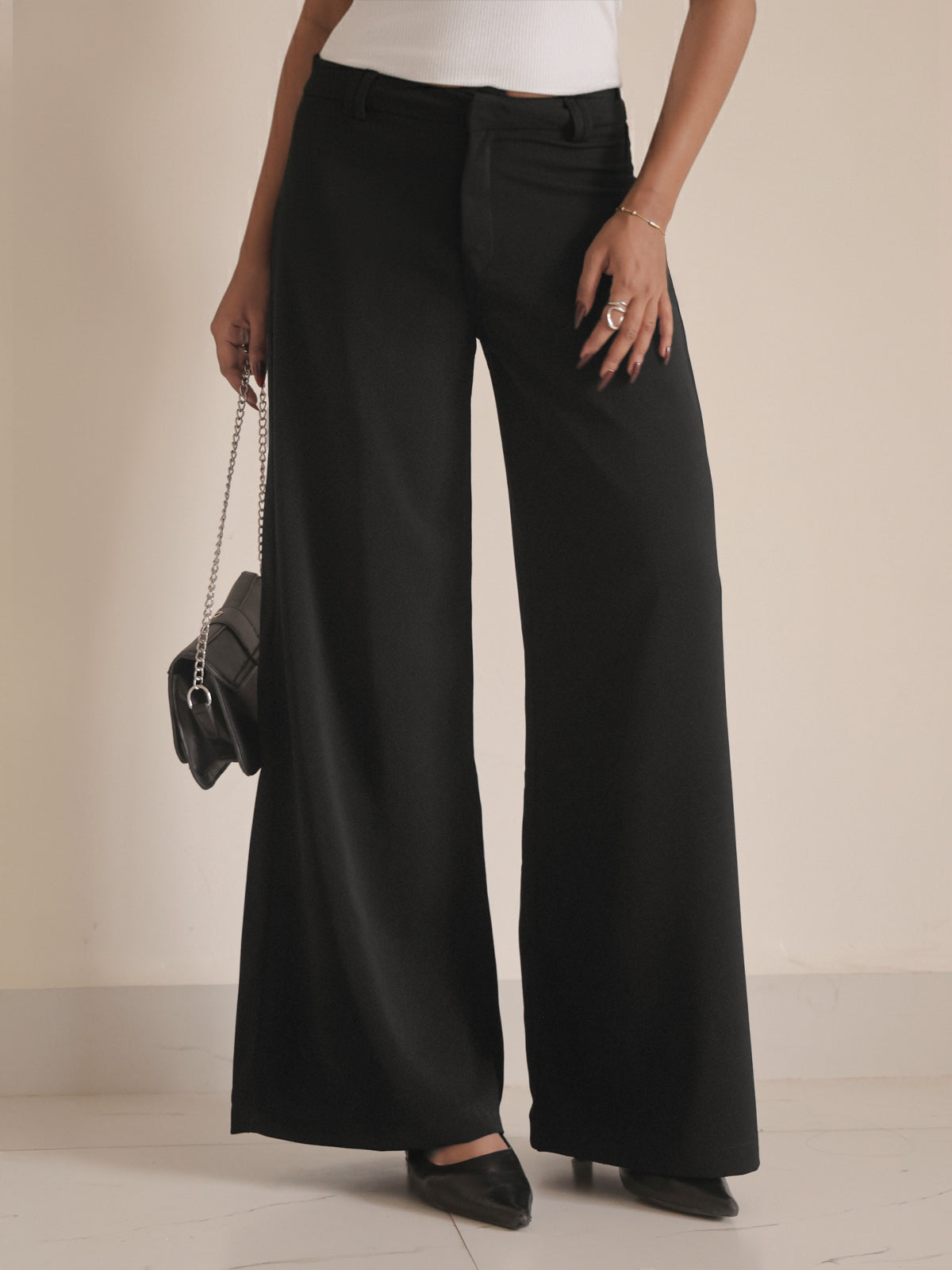 Black Low Waist Wide Leg Korean Pants