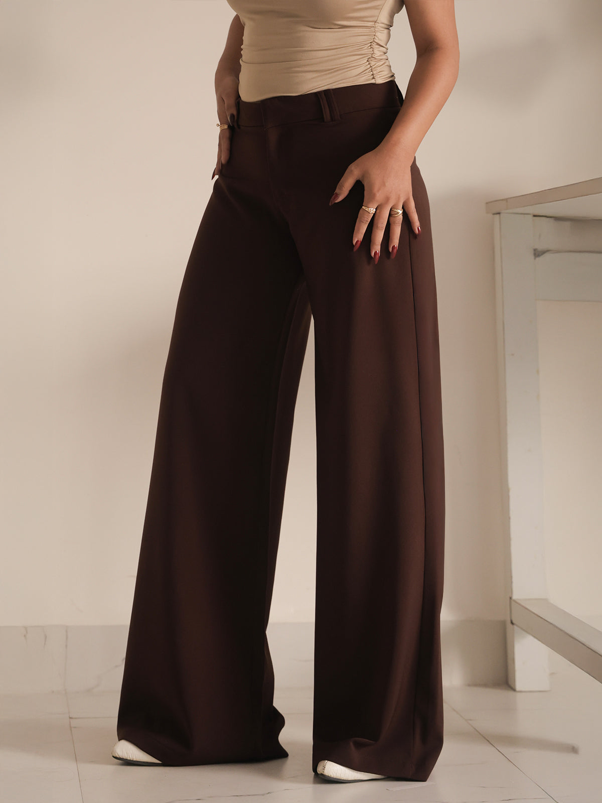 Chocolate Brown Low Waist Wide Leg Korean Pants