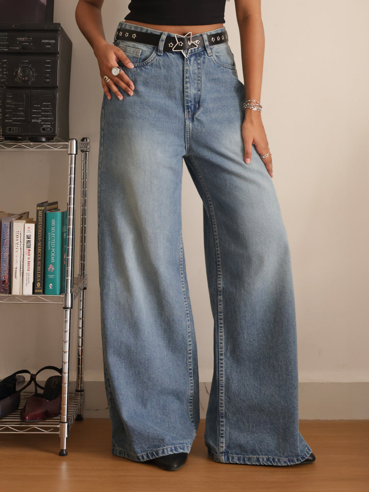 80s Dusk Blue Washed Super Wide Leg Jeans