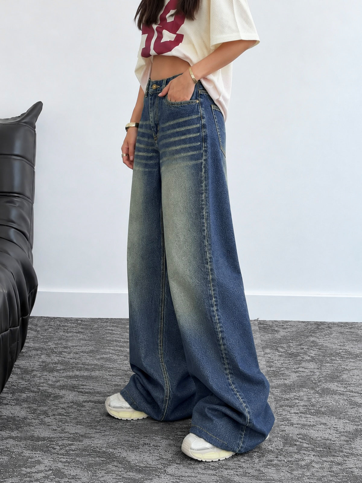 Wild Indigo Blue Whisker Super Wide Leg Jeans