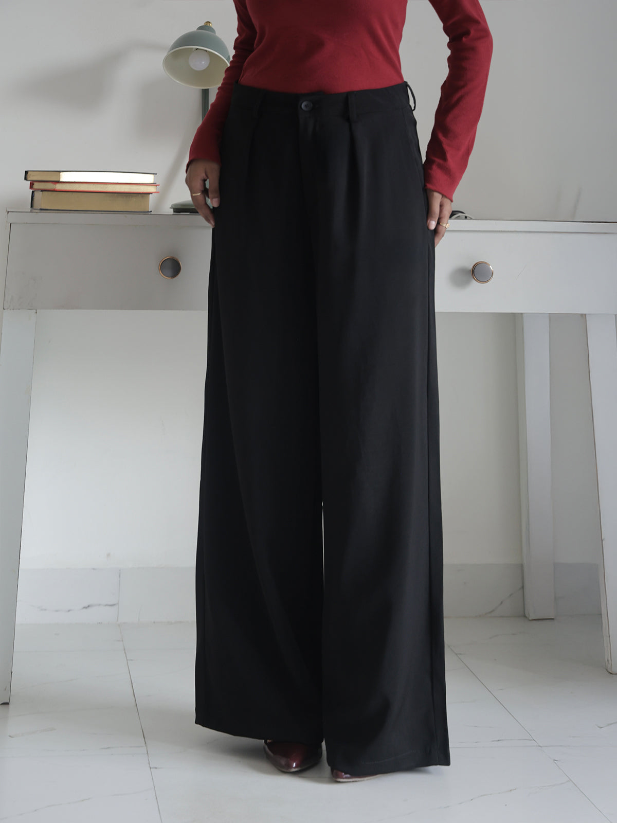 Black Pleated Wide Leg Korean Pants