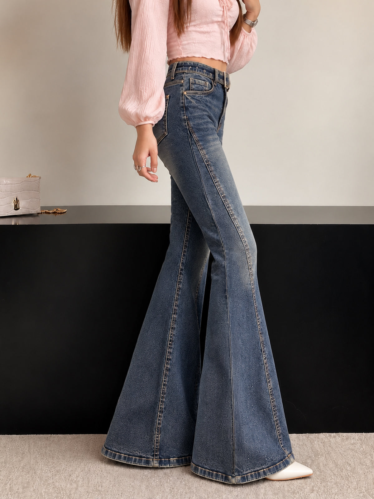 Breeze Blue Belted Bootcut Jeans