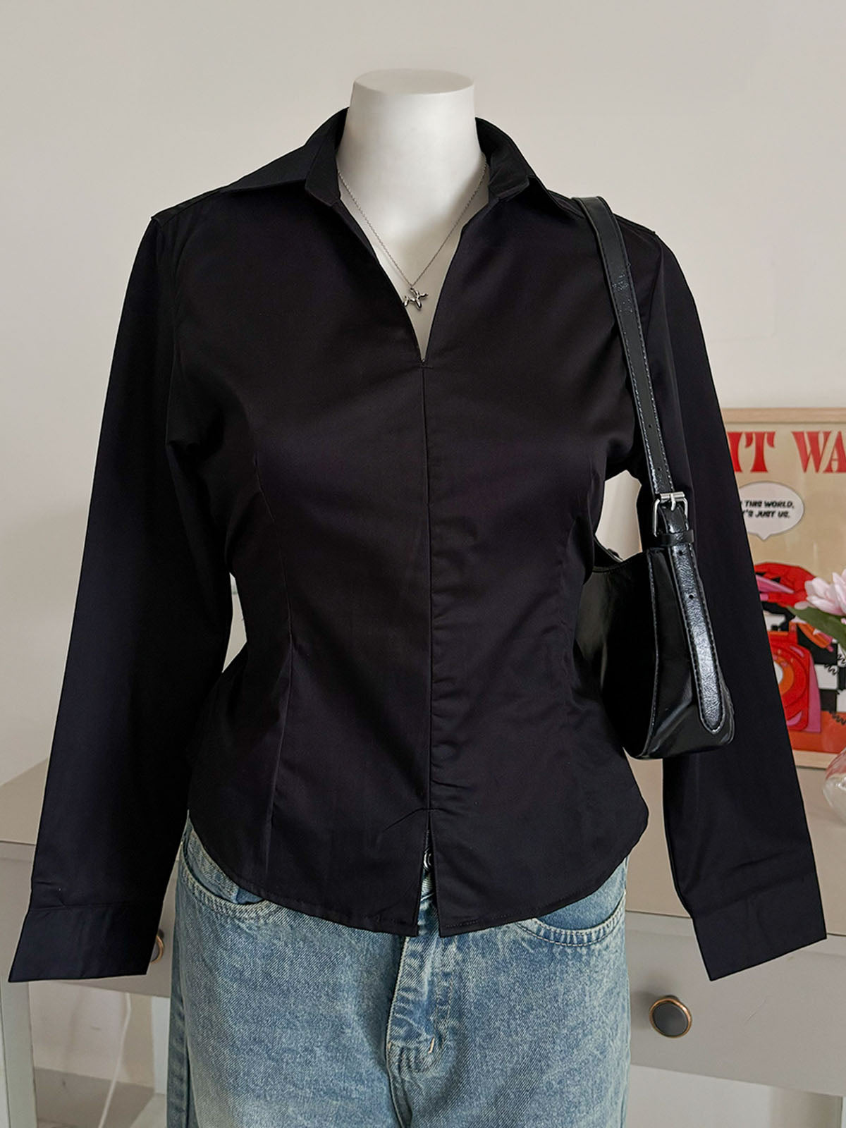 True Black Corset Fitted Shirt