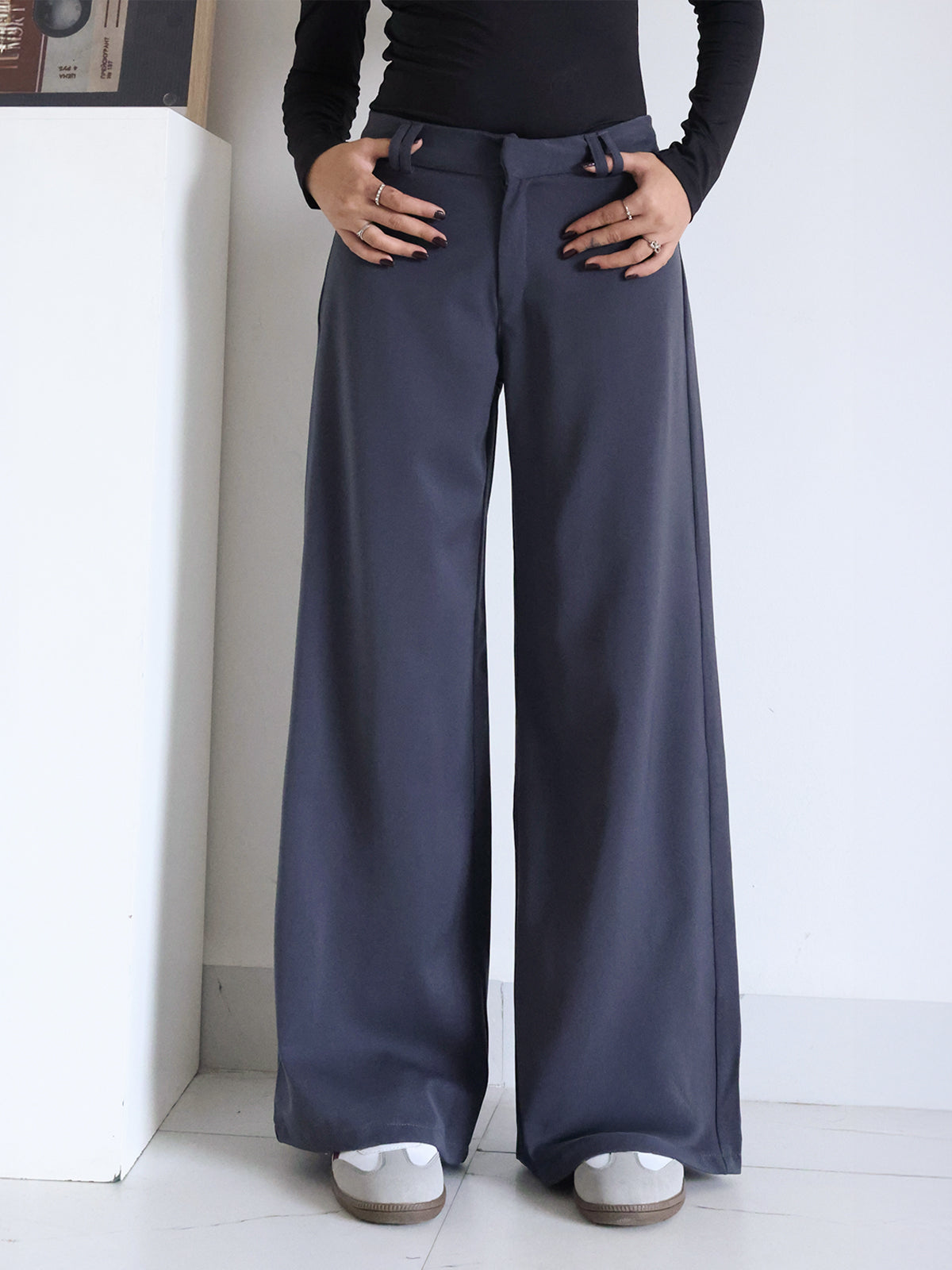 Ash Grey Low Waist Wide Leg Korean Pants