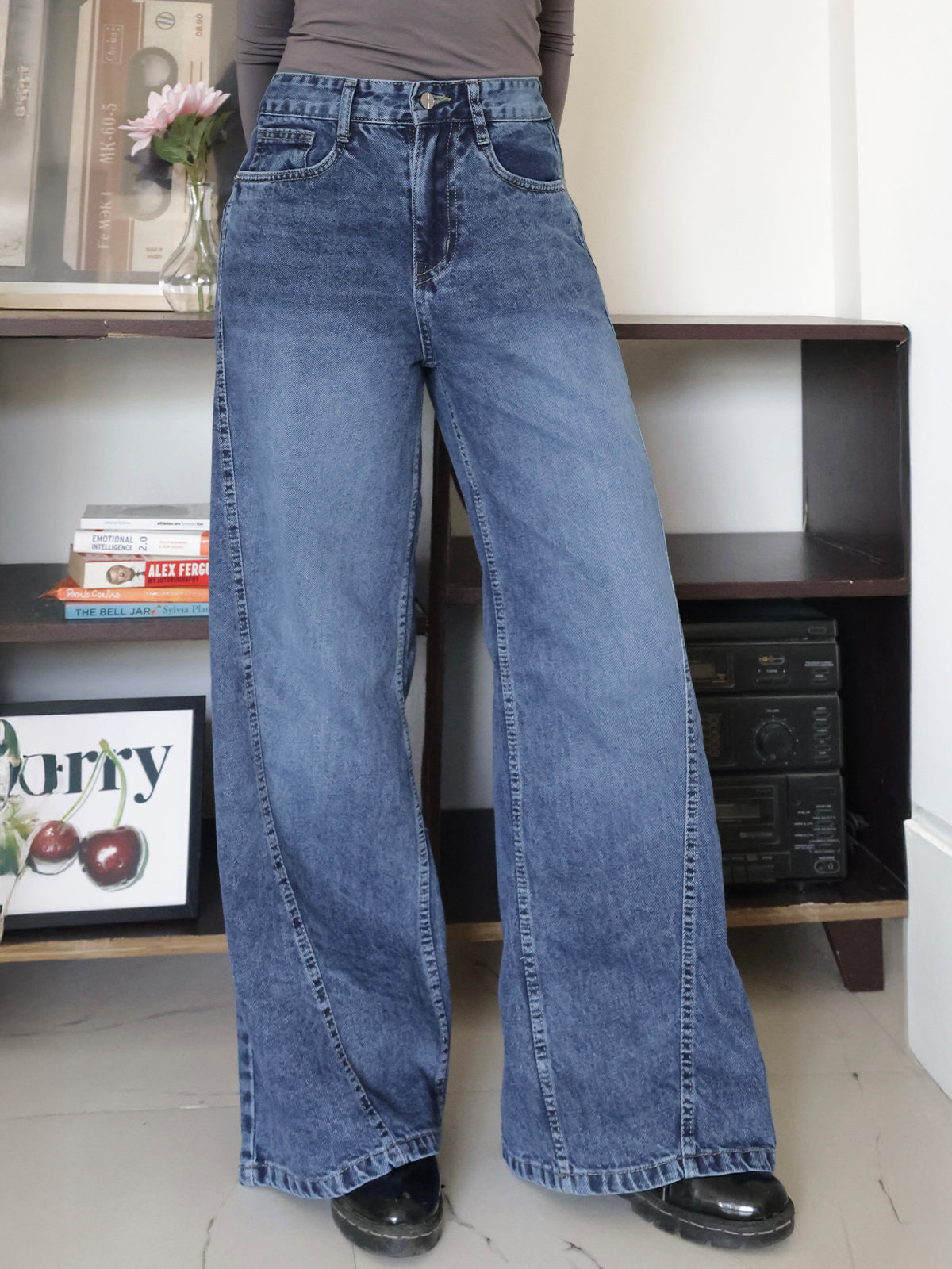 Breezy Blue Panelled Wide Leg Jeans