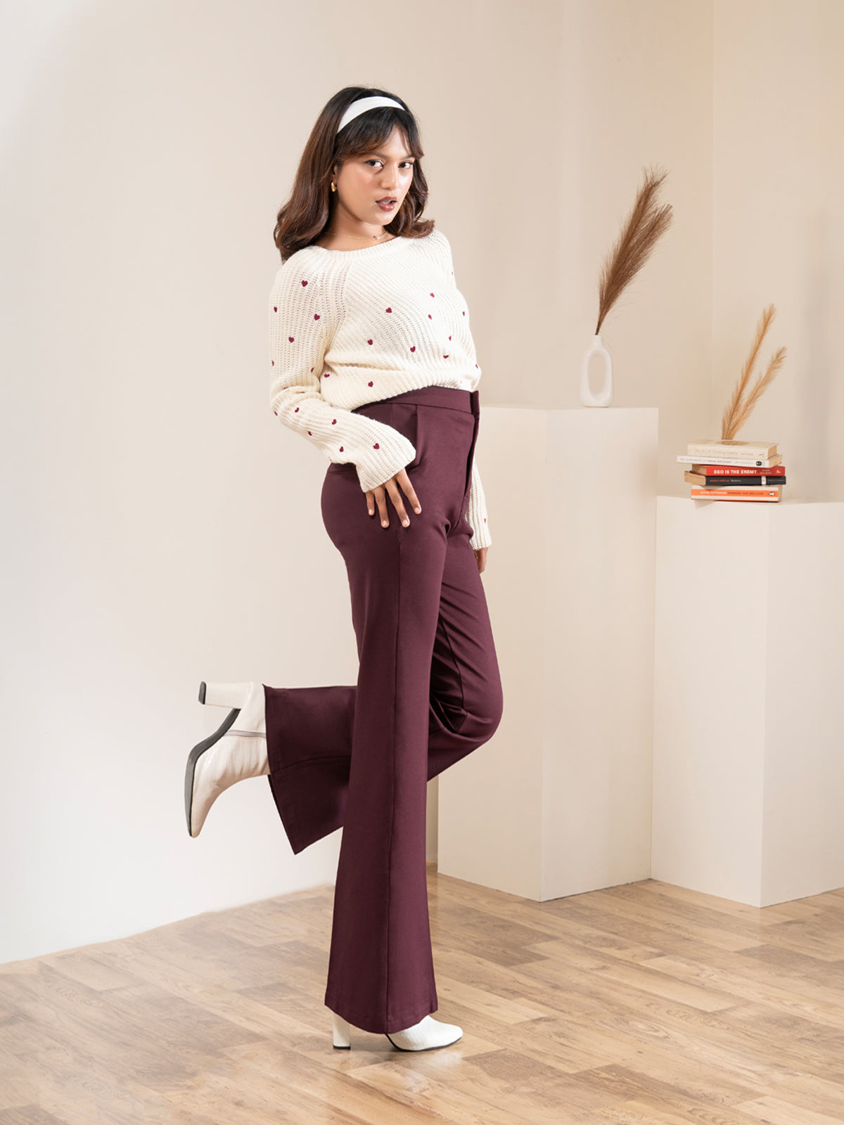 Luxe Wine Bootcut Korean Pants