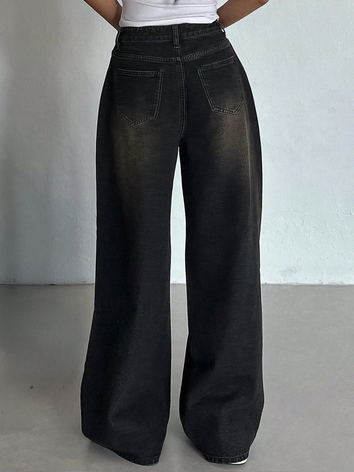 Rustic Black Tinted Super Wide Leg Jeans