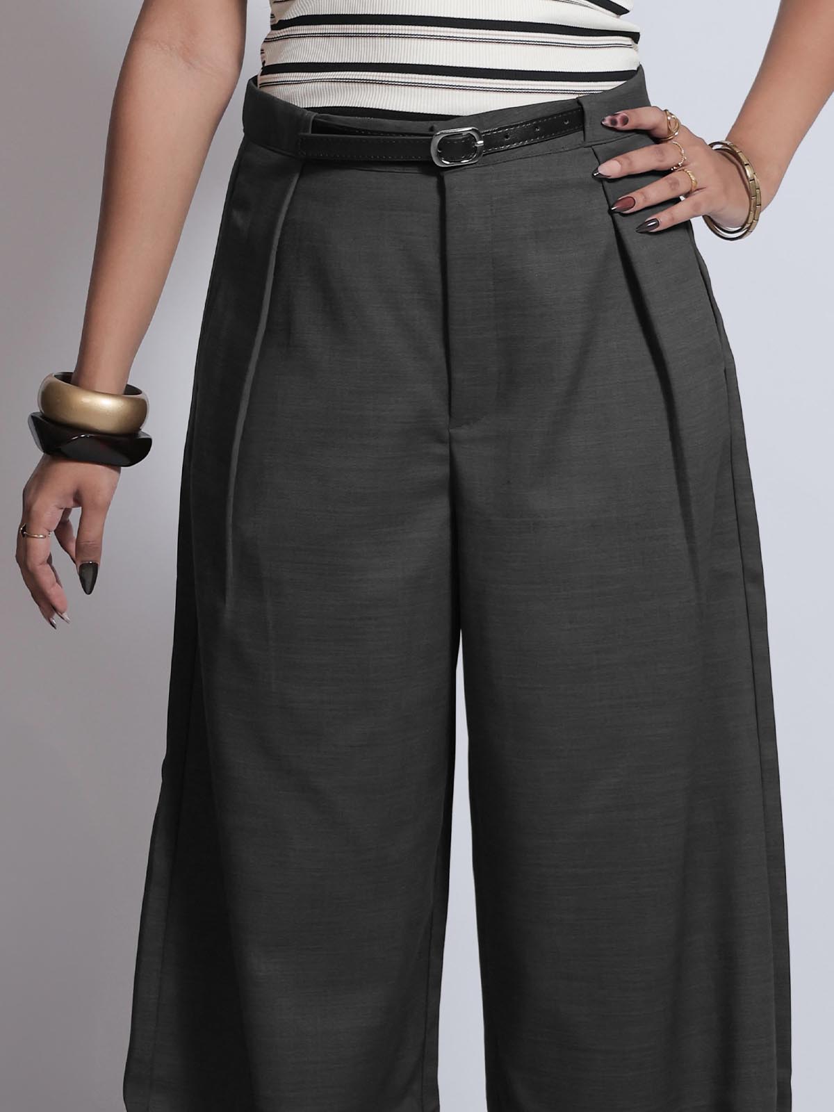 Olive Black Belted Korean Pant