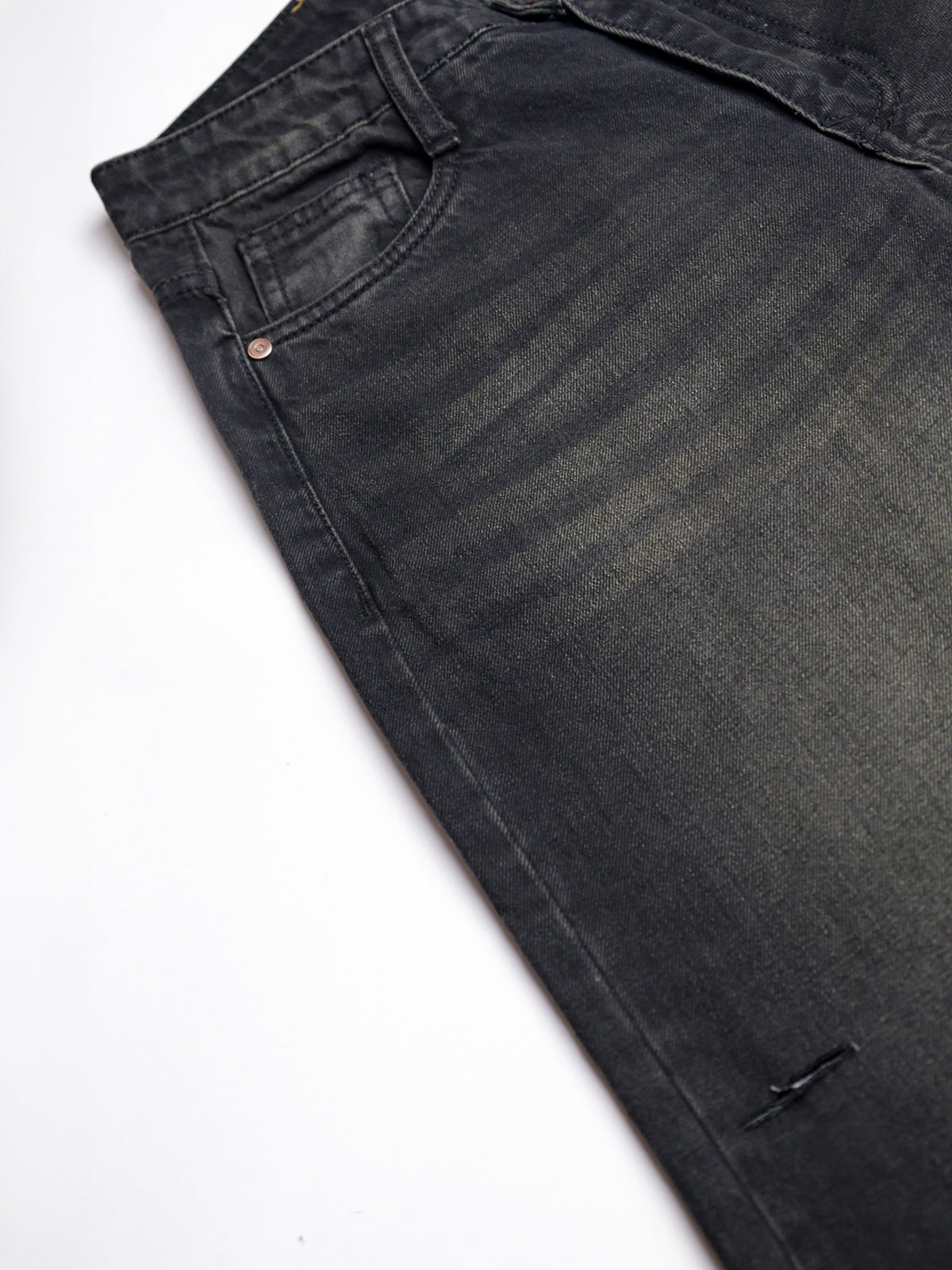 Rustic Black Tinted Ripped Wide Leg Jeans