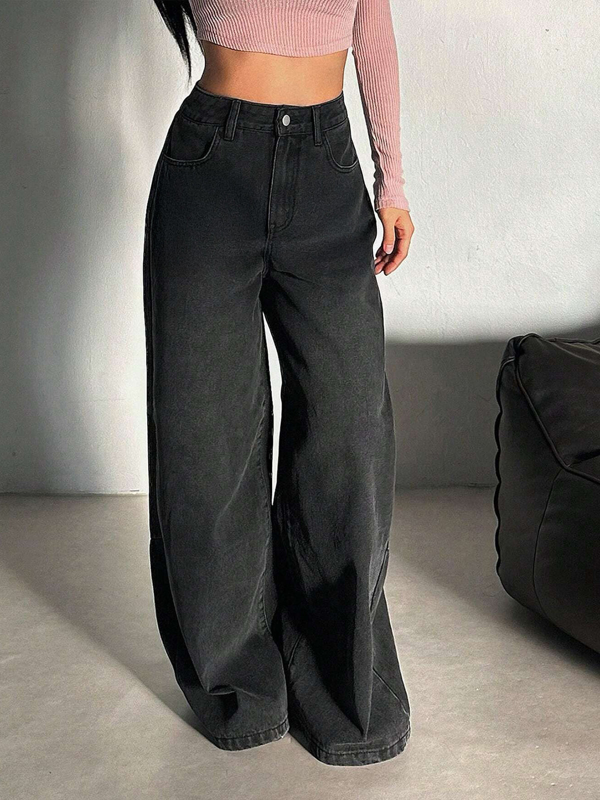 80s Graphite Black Super Wide Leg Jeans