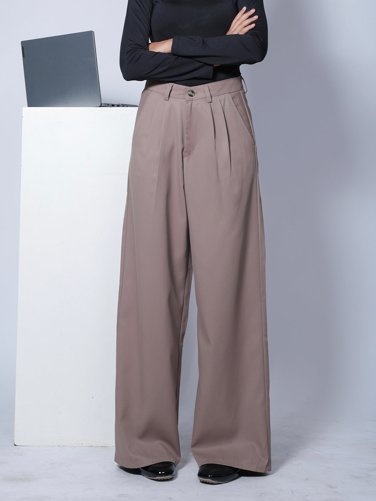 Latte Brown Double Pleated Korean Pant