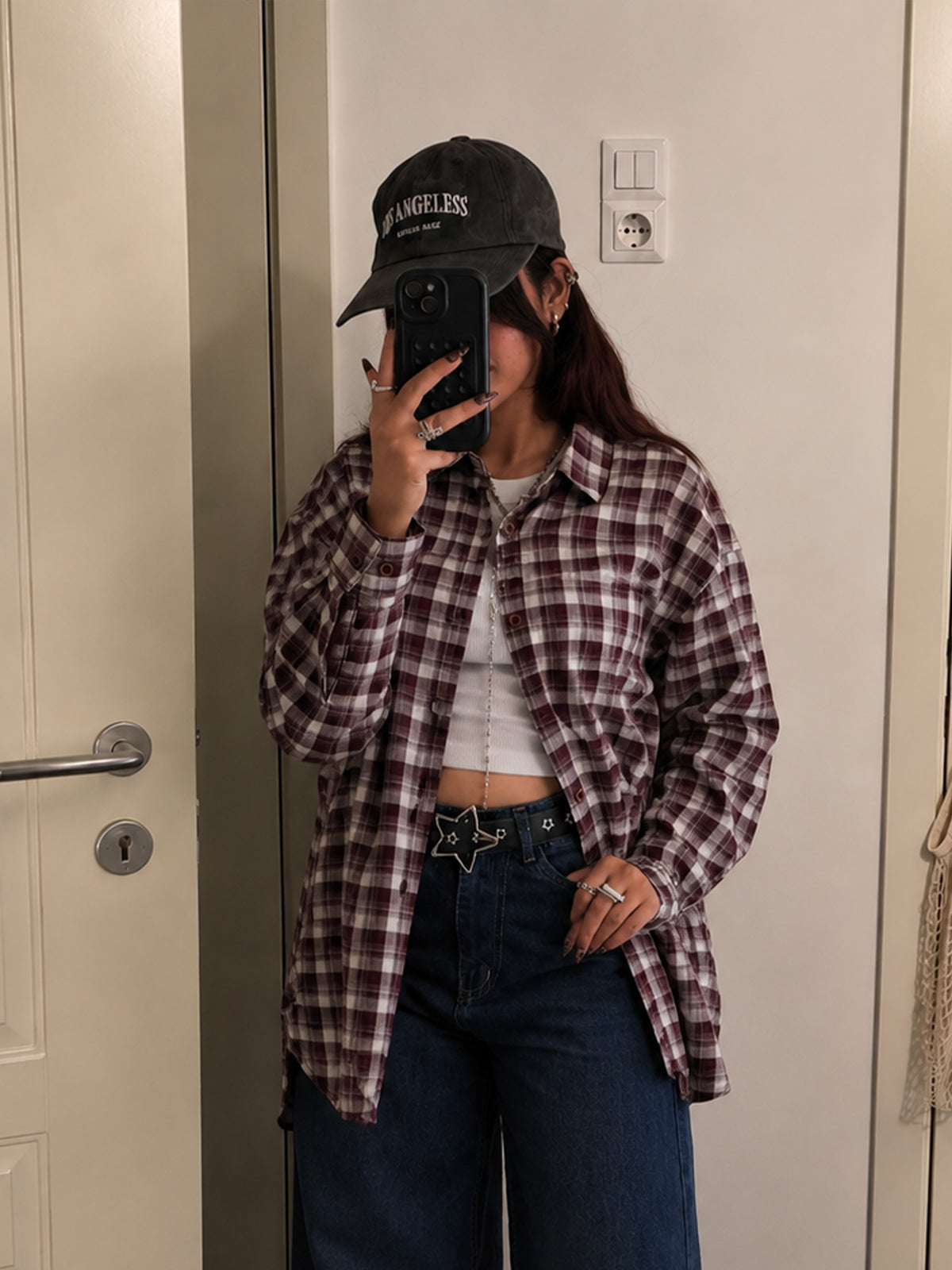 Rich Maroon Plaid Oversized Shirt