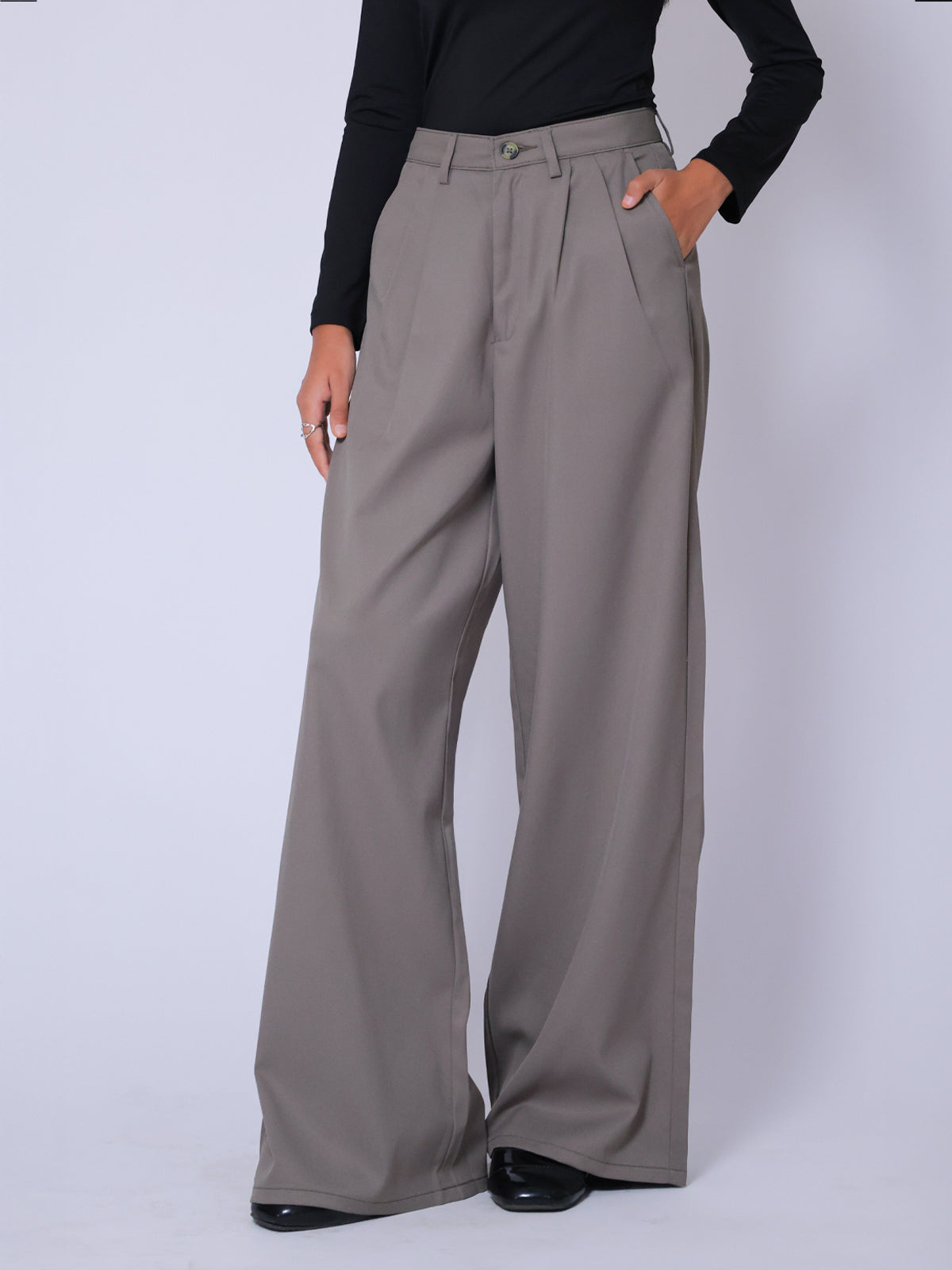 Stone Grey Double Pleated Korean Pant