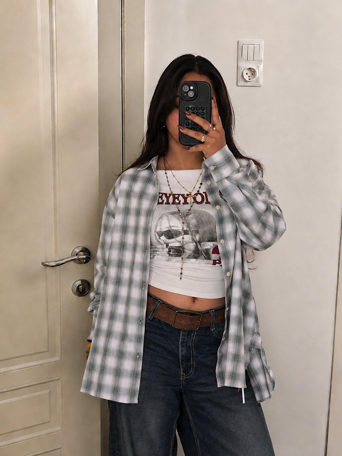Sage Green Plaid Oversized Shirt
