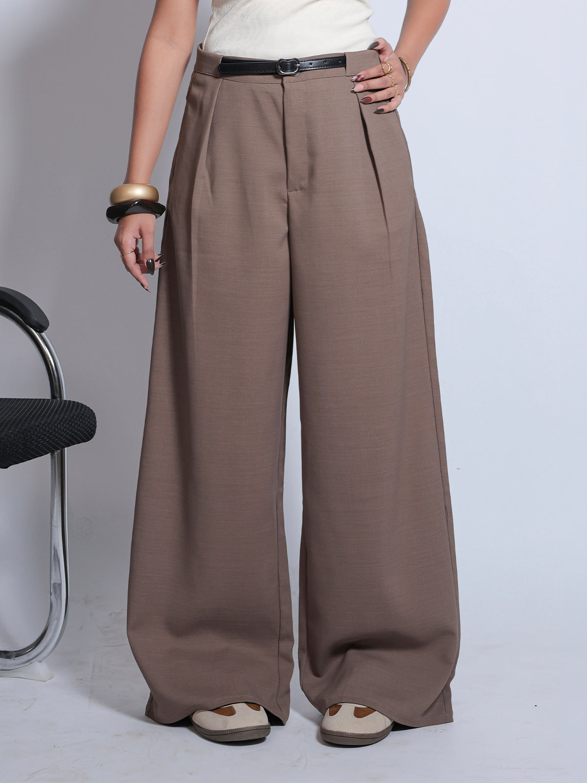 Coffee Brown Belted Korean Pant