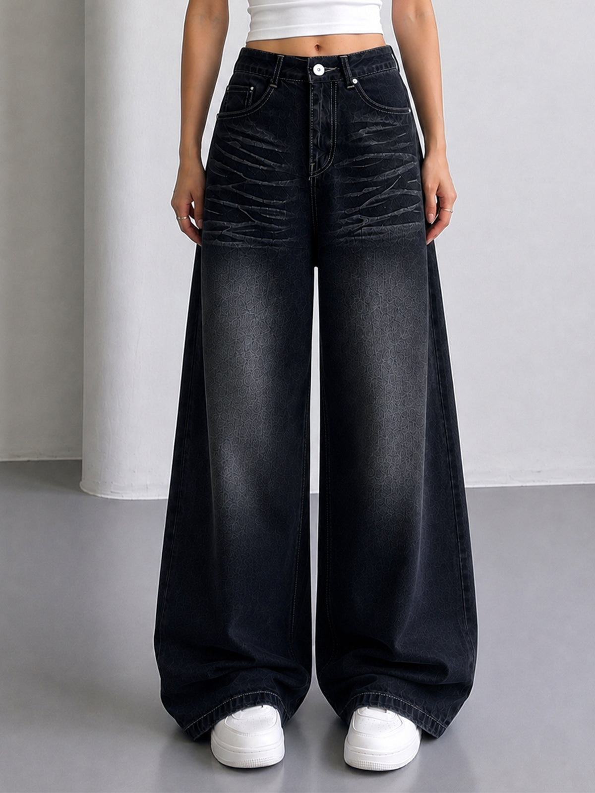 Shadow Black Whisker Super Wide Leg Jeans