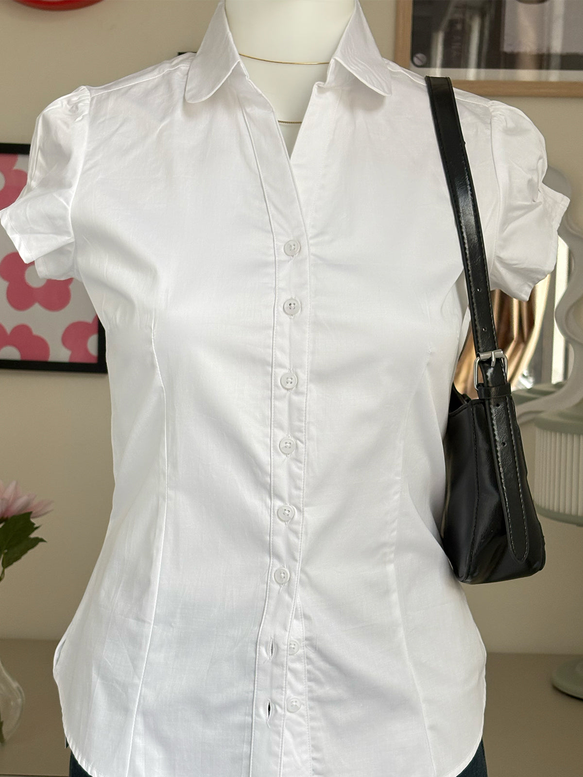 White Short Sleeve Y2K Fitted Shirt