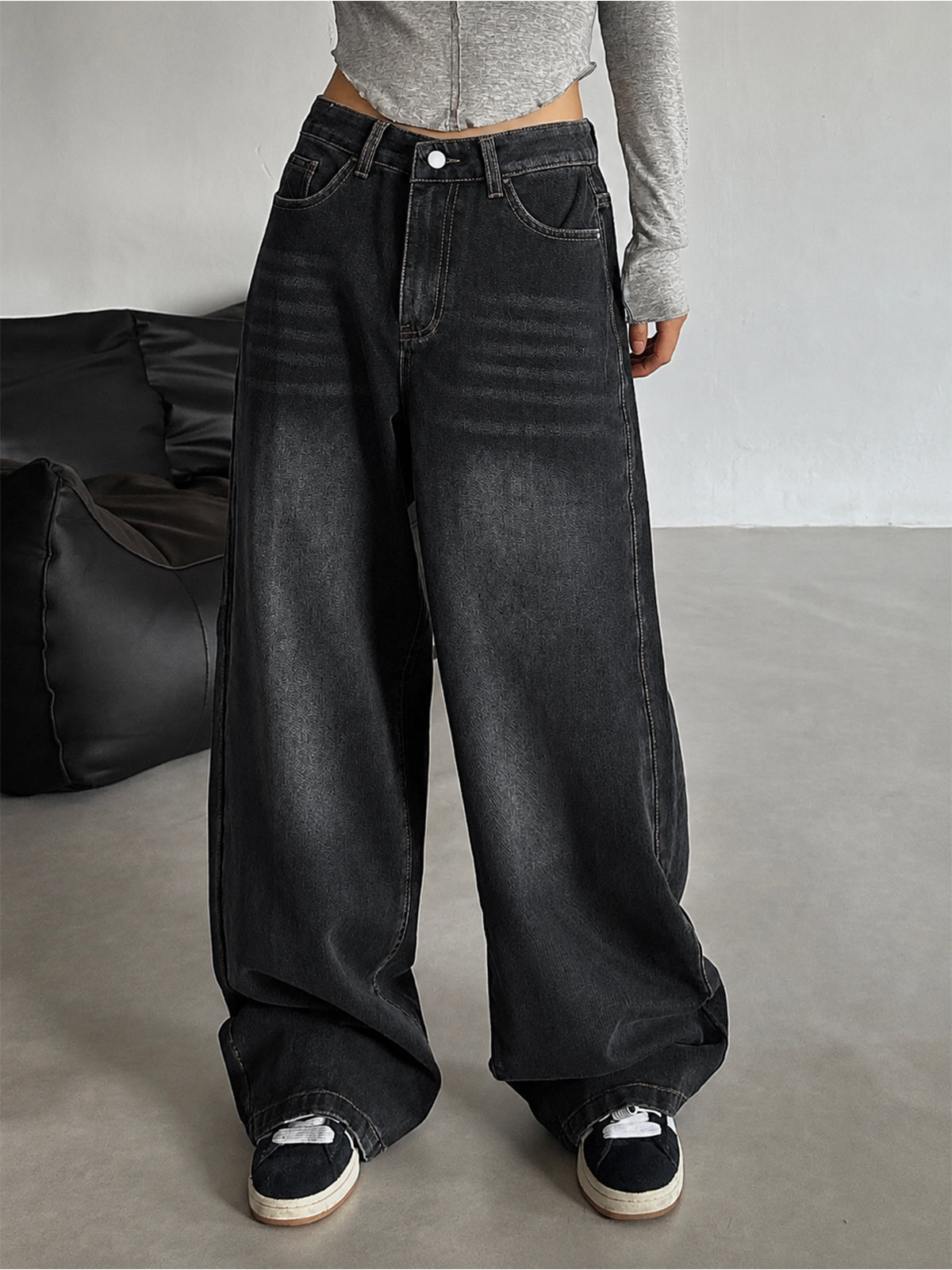 Graphite Black Washed Wide Leg Jeans