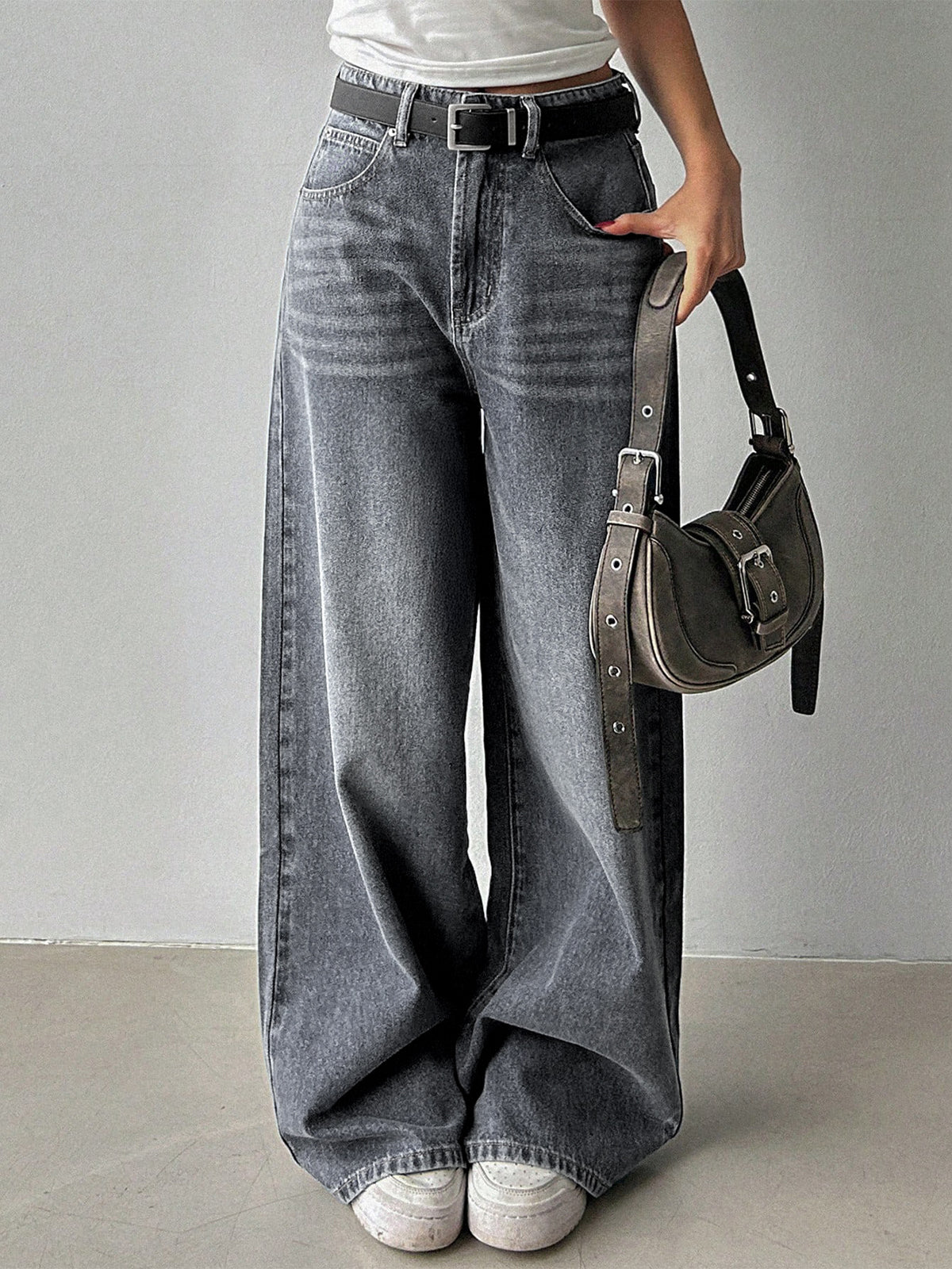 80'S Ash Grey Washed Super Wide Leg