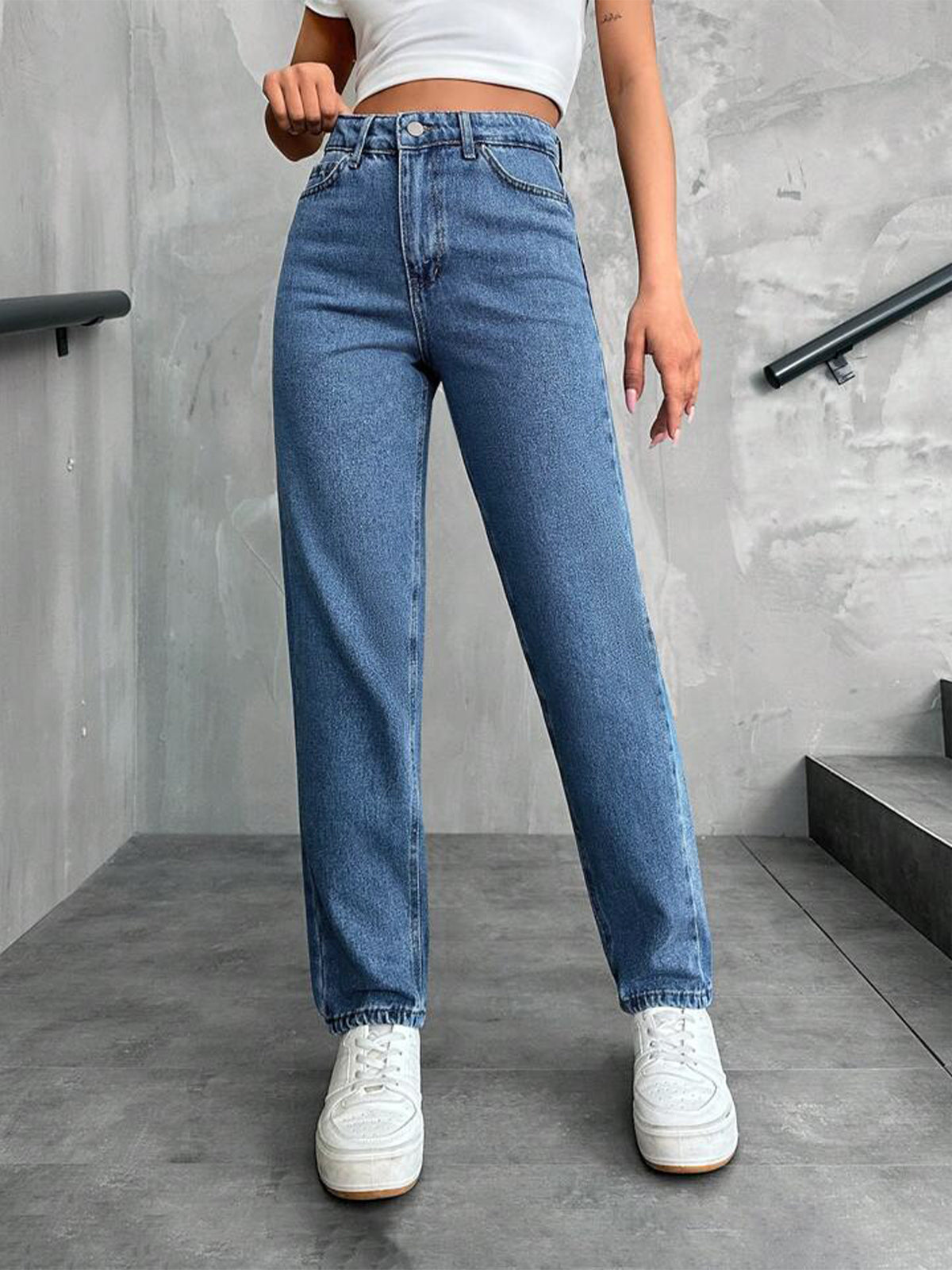 Stone Blue High Waist Mom Fit Jeans