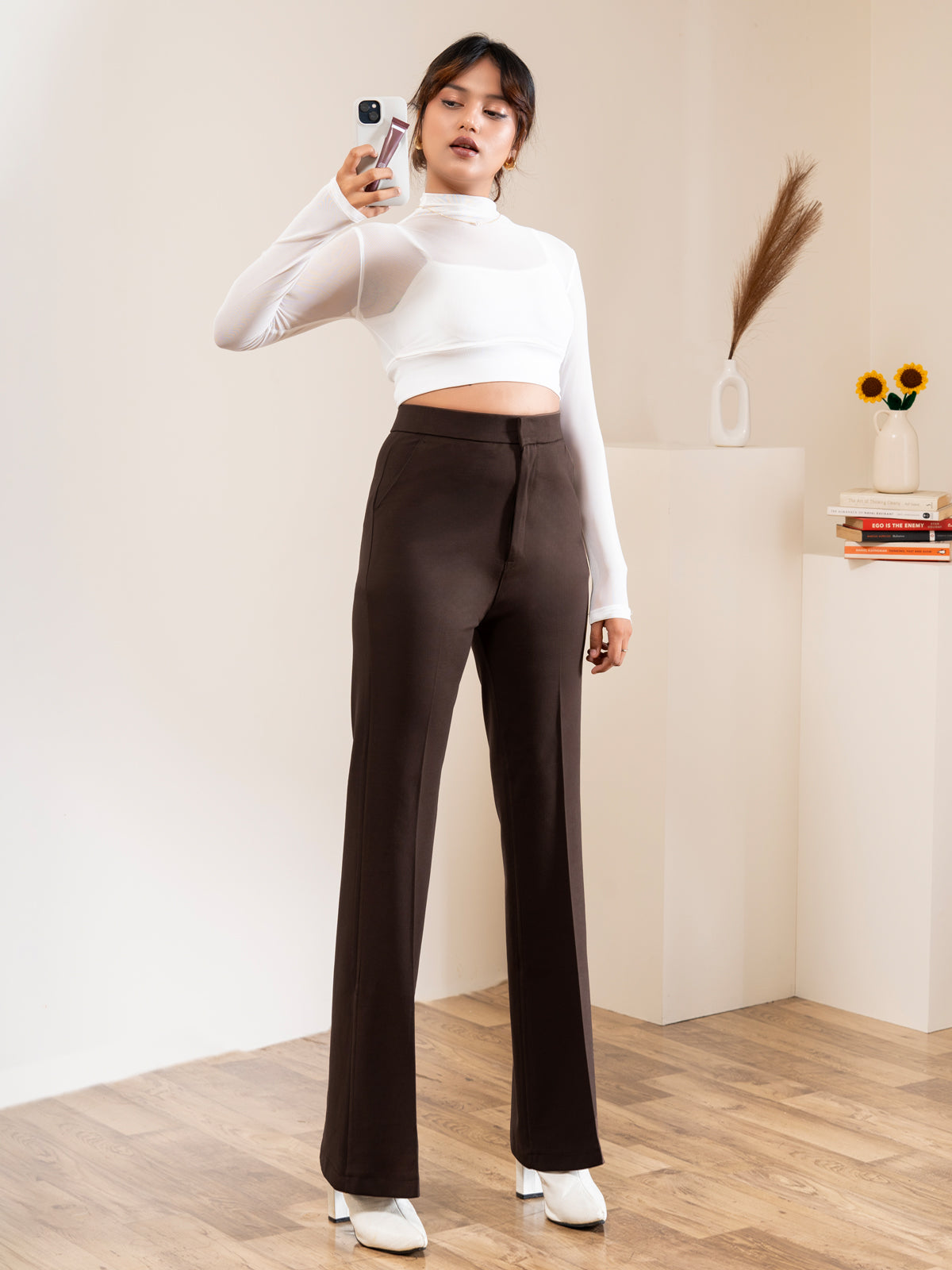 Luxe Brown Bootcut Korean Pants