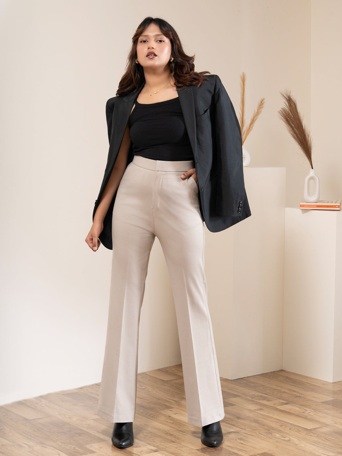 Luxe Beige Bootcut Korean Pants