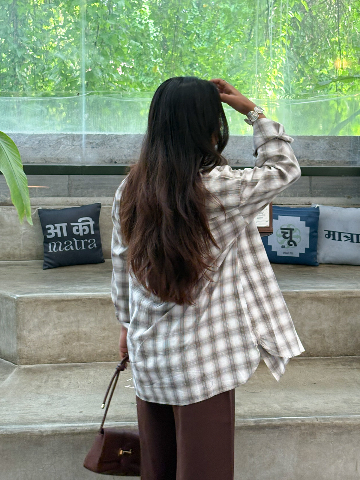 Greige Plaid Oversized Shirt