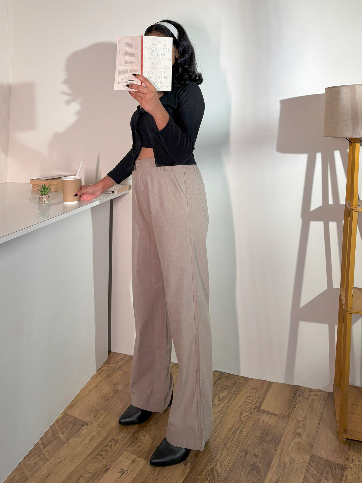 Warm Grey Linen Wide leg Trousers