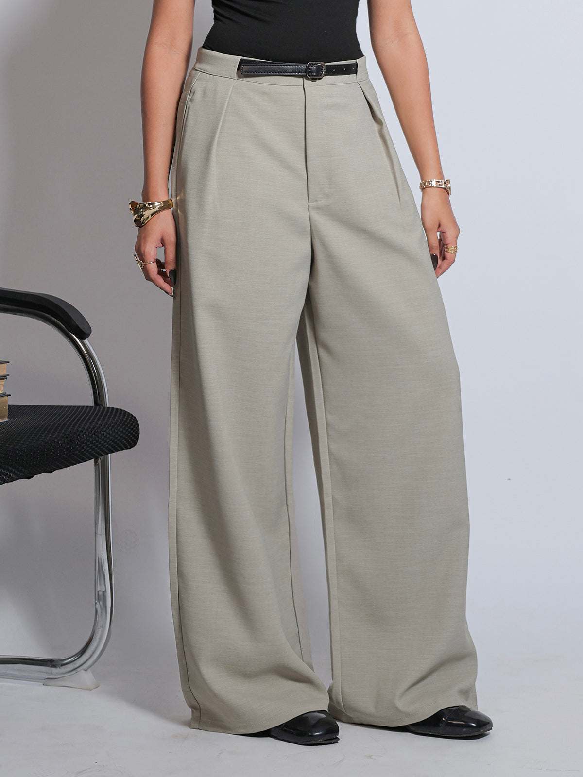Soft Sage Belted Korean Pant