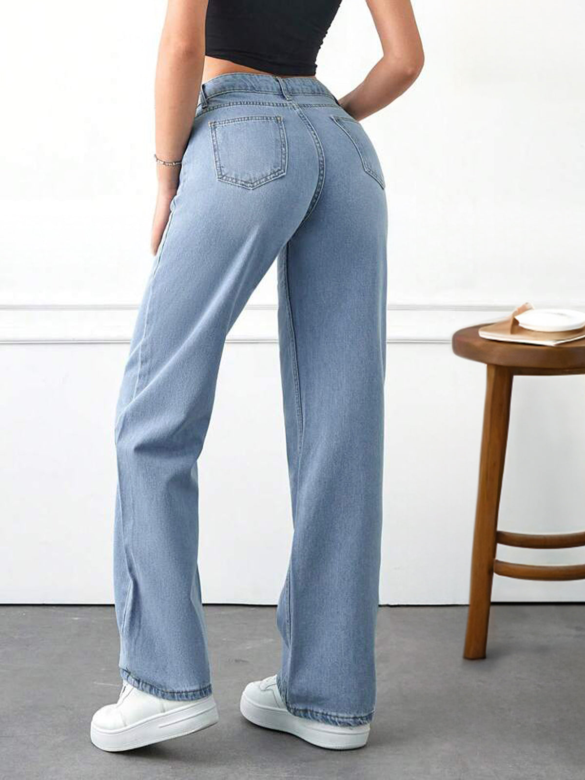 Baby Blue Whisker Stretchable Wide leg jeans