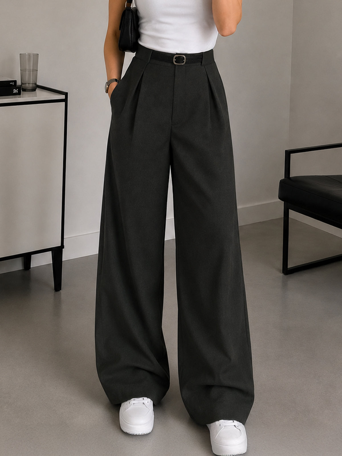Olive Black Belted Korean Pant