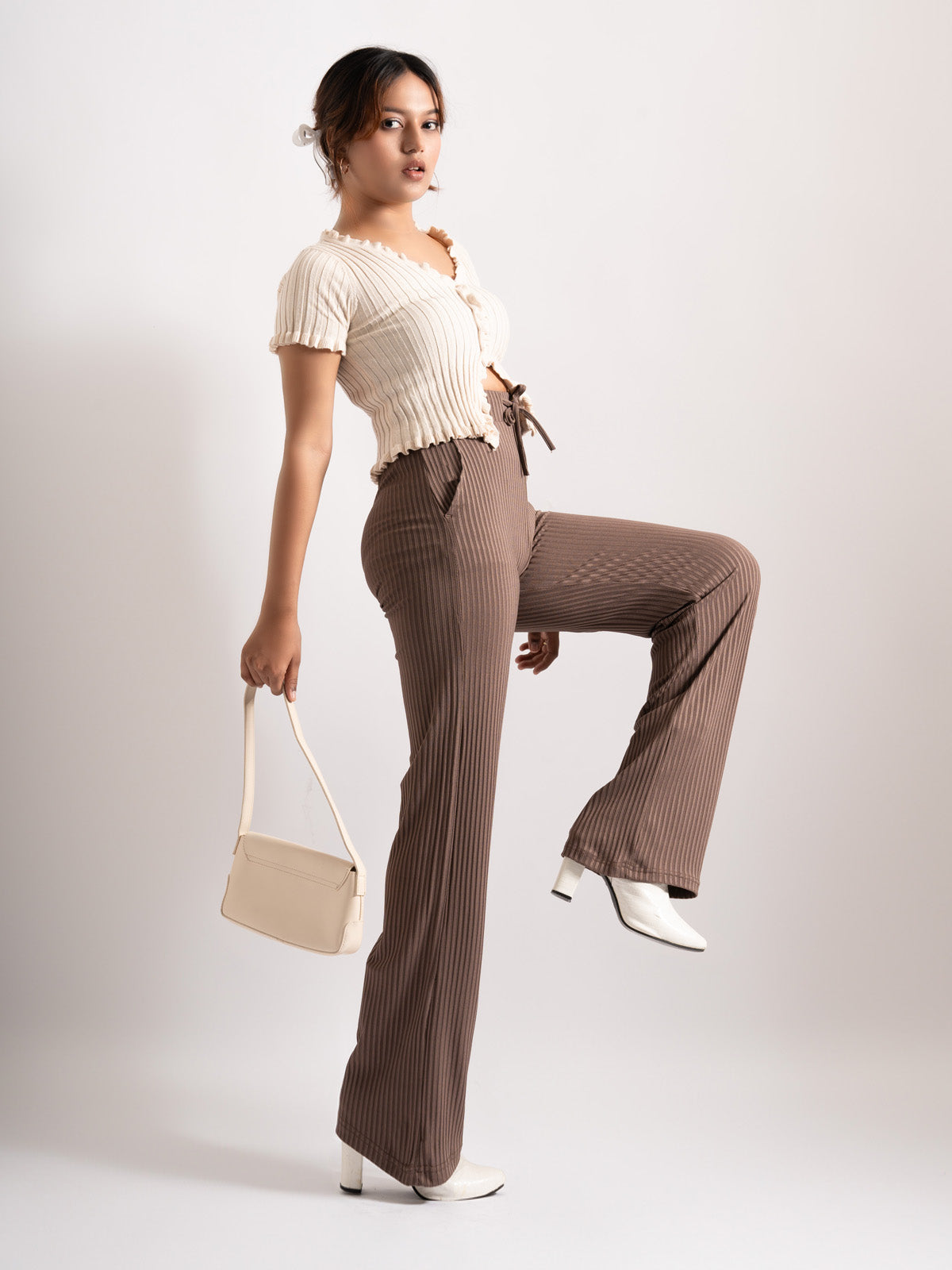 Luxe Coffee Lounge Ribbed Korean Trousers