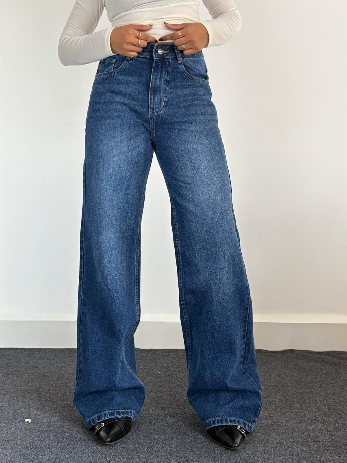 90'S Midnight Blue Whisker Super Wide Leg Jeans