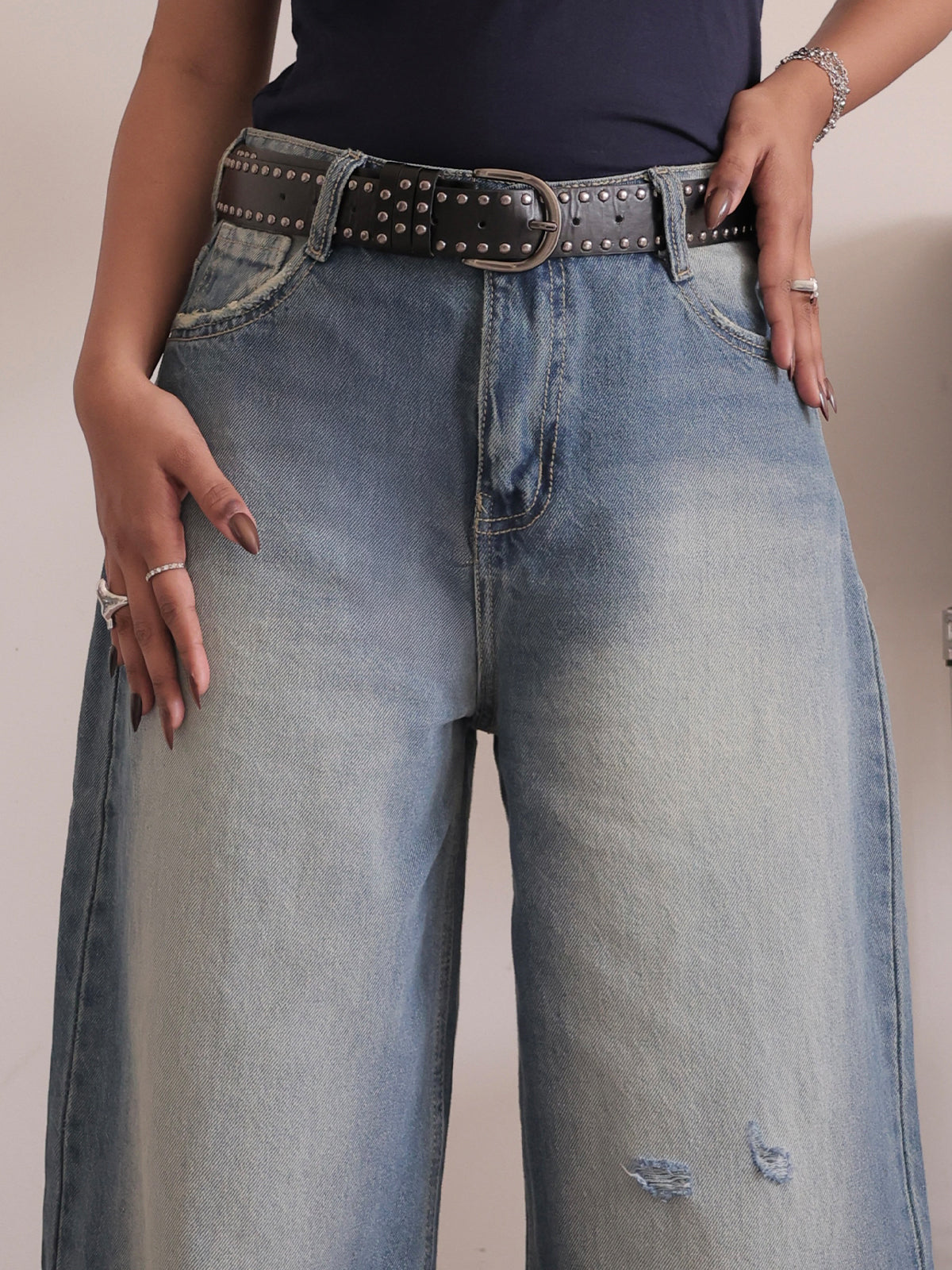 Airy Blue Washed Wide Leg Jeans