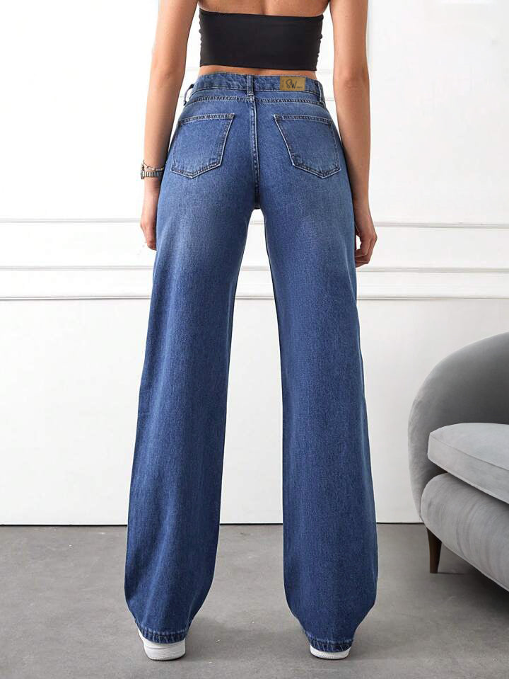 Marine Blue Whisker Stretchable Wide leg jeans