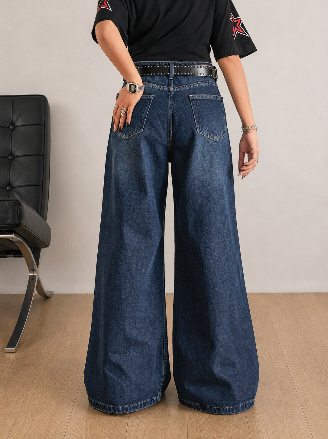 Deep Ocean Blue Washed Ultra Wide Leg Jeans  