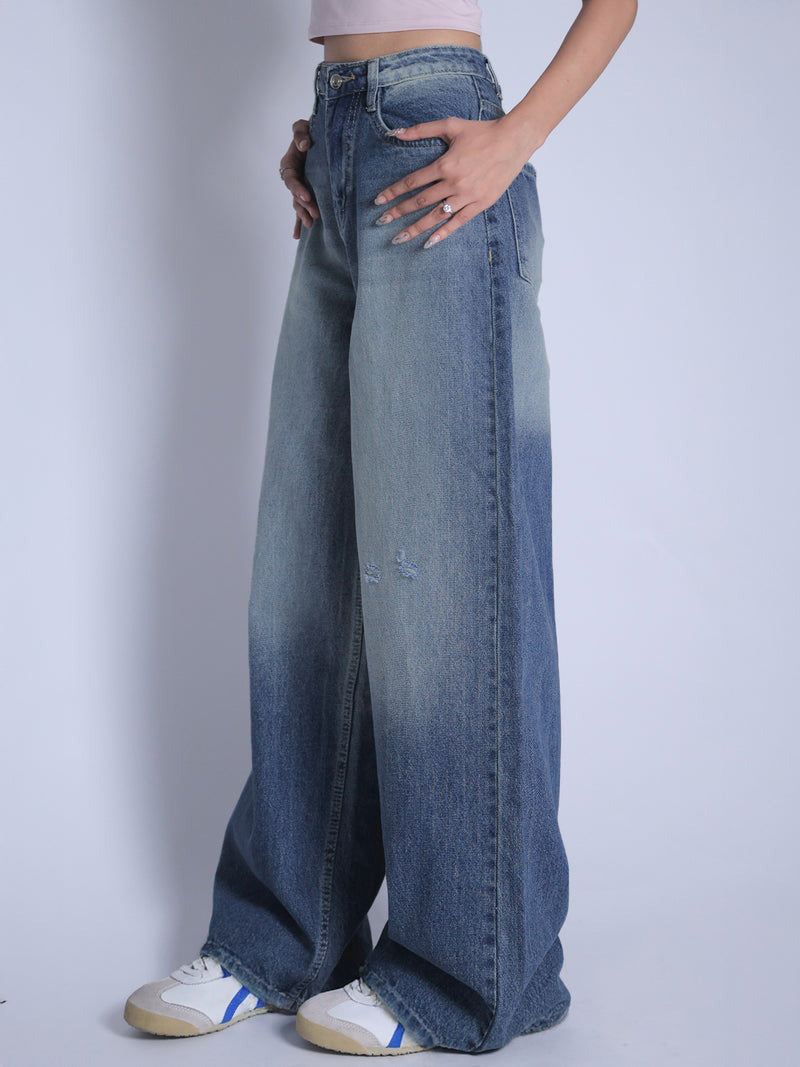 Airy Blue Washed Wide Leg Jeans