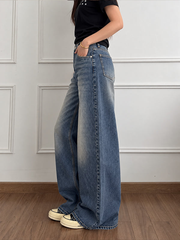Deep Dusk Blue Washed Wide Leg Jeans