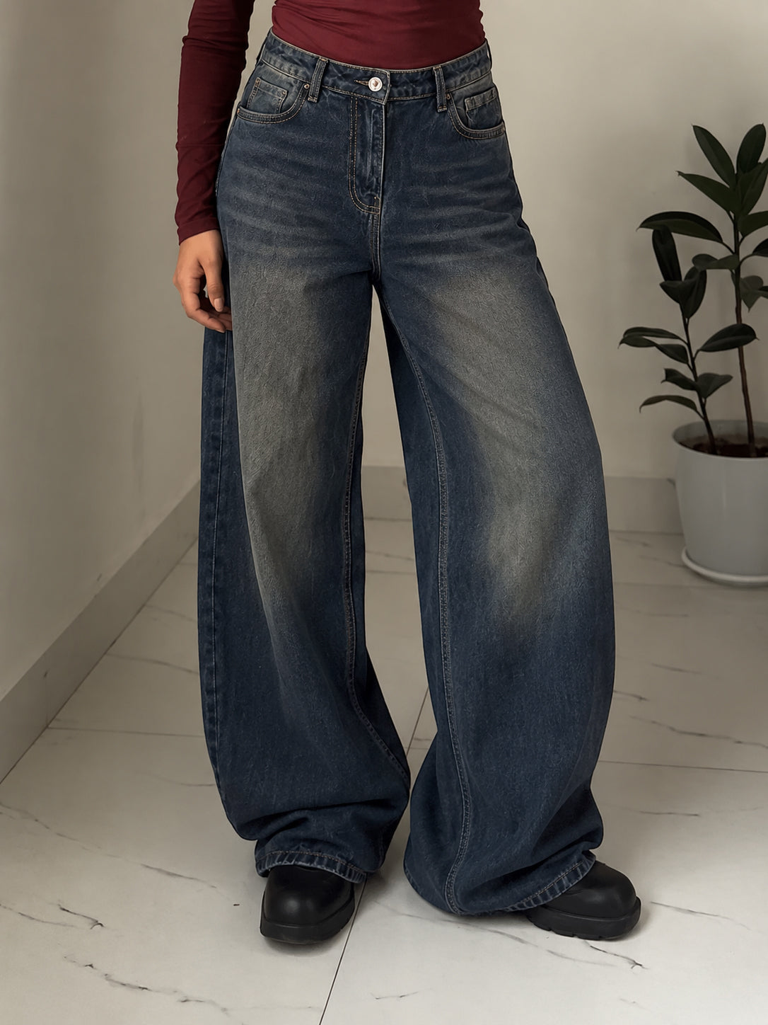 Astral Blue Washed Wide Leg Jeans