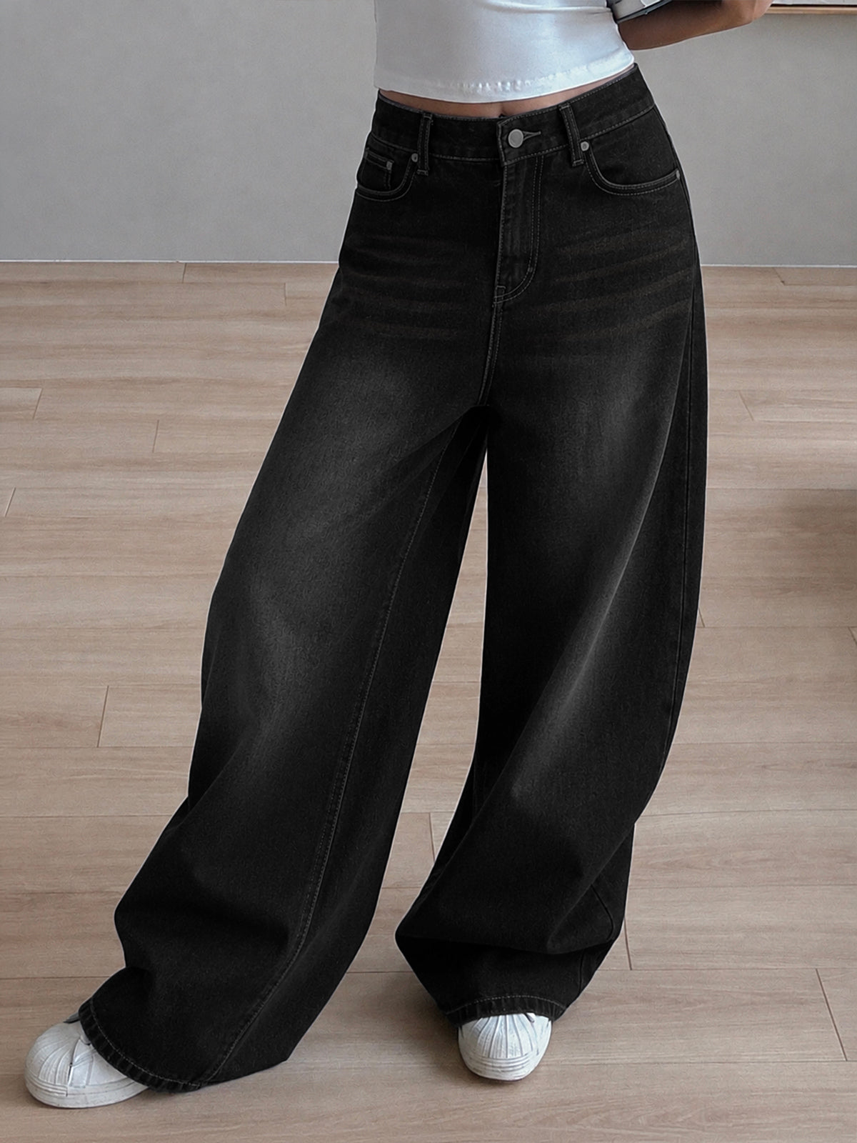 Night Black Tinted Super Wide Leg Jeans