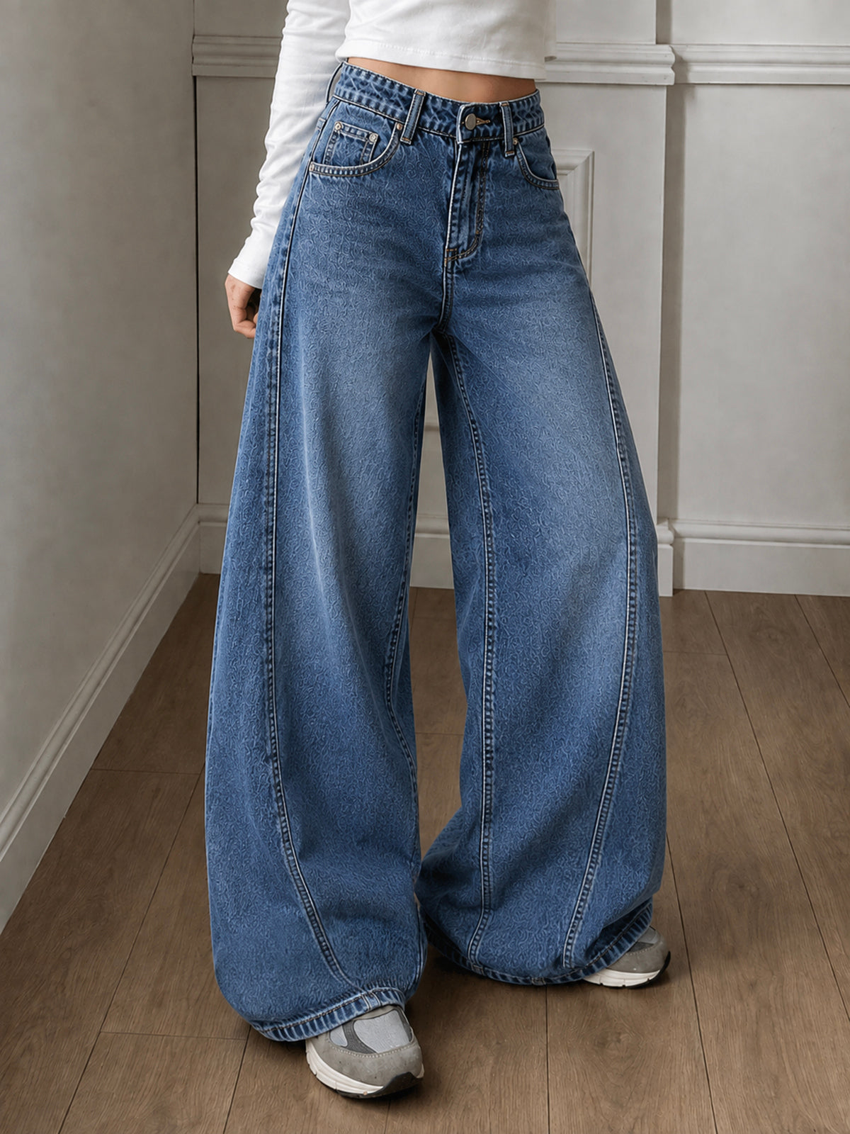 Breezy Blue Panelled Wide Leg Jeans